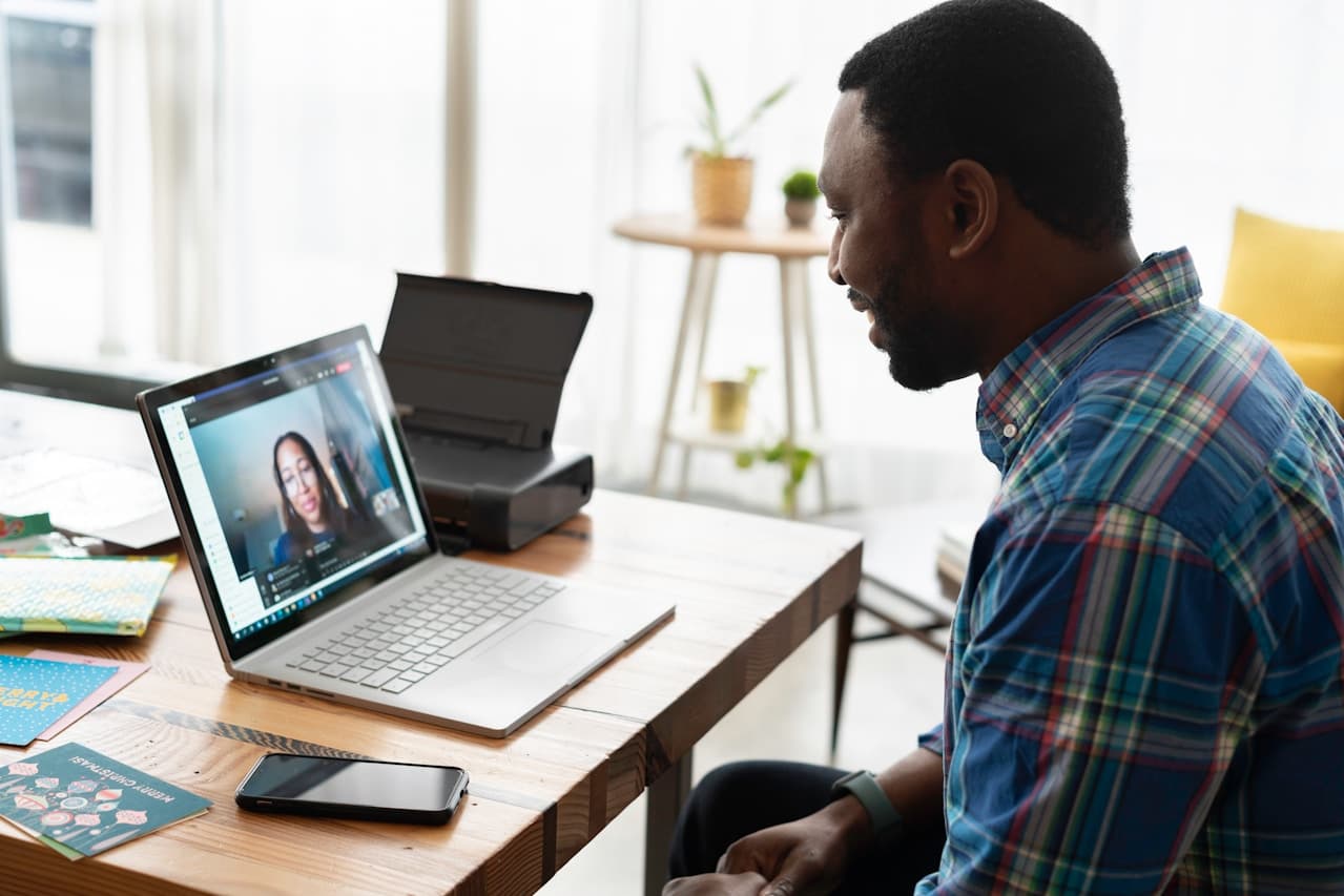 Video interview on laptop